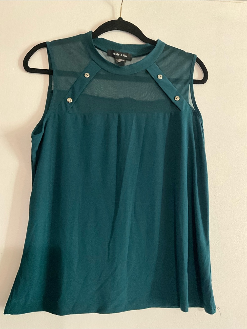 Adele & May Teal Sleeveless Mesh Yoke Blouse